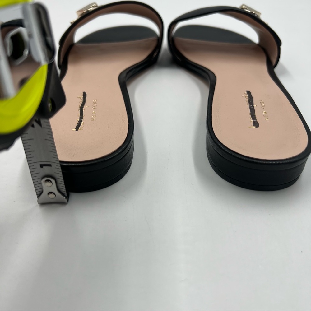 kate spade Black Slide Sandals with Gold Logo Accent - Picture 7 of 9